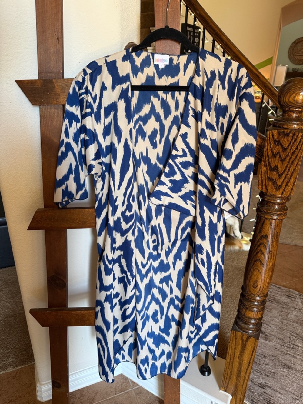 LuLaRoe Blue and Cream Abstract Print Swim Coverup